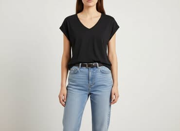 czarne t shirty w serek damskie: T-shirt damski, rozmiar L — 6