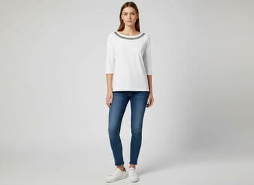 bluzki z dekoltem plus size: T-shirt damski, rozmiar S — 5