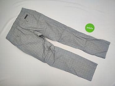 spodnie by love me: Męskie spodnie materiałowe w kratkę – szare - Rozmiar: 46 (z metki — 3