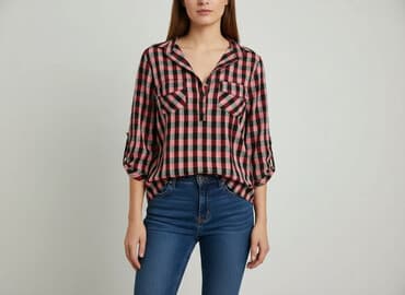 bluzki w kratkę czerwona: Women's blouse, size M — 1