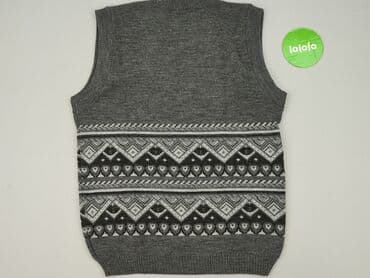 Inne ubrania męskie: Szara kamizelka męska z dekoltem w serek, ozdobiona geometrycznym — 3