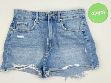 krótkie jeansowe spodenki z wysokim stanem podarte: Denim, Szorty damskie, rozmiar S — 2