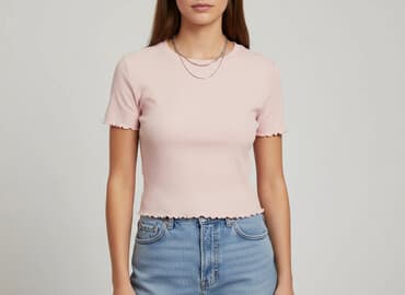 krótkie spodenki różowe: H&M, T-shirt damski, rozmiar S — 6