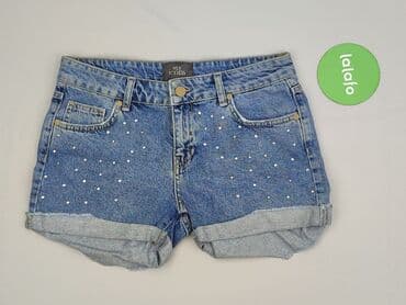 krótkie jeansowe spodenki z wysokim stanem podarte: Szorty damskie, rozmiar S — 2