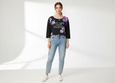 czarne t shirty damskie w serek: Terranova, T-shirt damski, rozmiar XS — 6