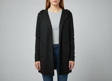 kurtki czarne z kapturem: Kardigan damski, rozmiar S — 1