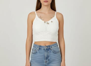 białe koturny sandały ccc: Sinsay, Top damski, rozmiar L — 7