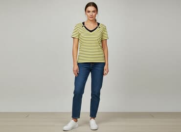 koszulka żółta w czarne paski: T-shirt damski, rozmiar L — 5