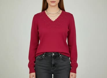 czerwony sweter: Moda, Sweter damski, rozmiar M — 7