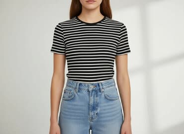 czarne t shirty w serek damskie: T-shirt damski, rozmiar S — 5