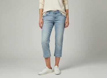 cropped blue jeans: Spodnie 3/4 damskie, rozmiar L — 7