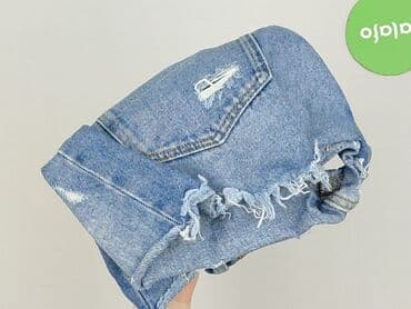 krótkie jeansowe spodenki z wysokim stanem podarte: Denim, Szorty damskie, rozmiar S — 6