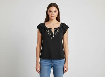 top z piórami czarny: Hennes, Bluzka damska, rozmiar M — 6