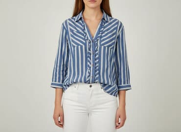 koszula damska w niebieskie paski: Women`s shirt, size M — 1