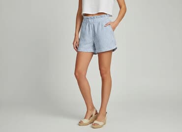 krótkie spodenki z wysokim stanem w paski: Szorty damskie, rozmiar M — 1