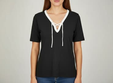 czarne t shirty w serek damskie: T-shirt damski, rozmiar L — 5