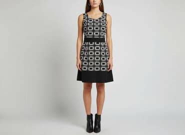 czarna sukienka z dekoltem karo: Sukienka damska, rozmiar L — 1