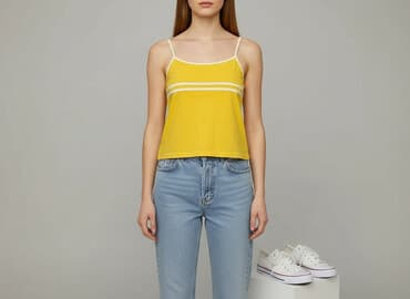 bluzka żółta w czarne paski: Top damski, rozmiar S — 6