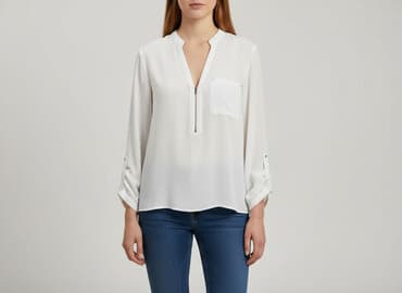 białą bluzka z długim rękawem zara: Zara, Bluzka damska, rozmiar M — 1