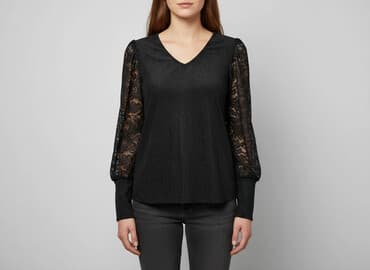 bluzki basic czarne: Rue Paris, Bluzka damska, rozmiar L — 8