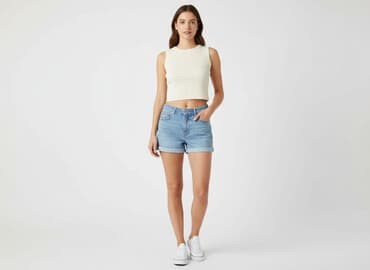 spodenki jeansowe z wysokim stanem pull and bear: Sinsay, Szorty damskie, rozmiar M — 7