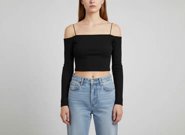 stradivarius top z odkrytymi ramionami: Bershka, Top damski, rozmiar M — 7