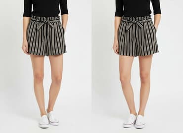 krótkie spodenki z wysokim stanem w paski: PULL&BEAR, Szorty damskie, rozmiar S — 1