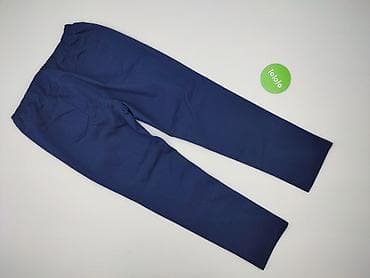 waska stopa: Granatowe damskie spodnie materiałowe z gumką w pasie - Krój: proste — 3