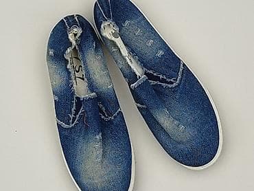 slip on h: Damskie slip‑ony 7S7 z denimu - Model: slip-on, bez sznurowadeł - — 1