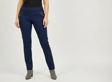 granatowe chinosy damskie: Classic, Spodnie materiałowe damskie, rozmiar XL — 6