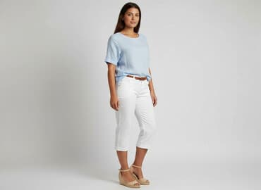 biale szerokie jeansy: Spodnie 3/4 damskie, rozmiar XL — 5