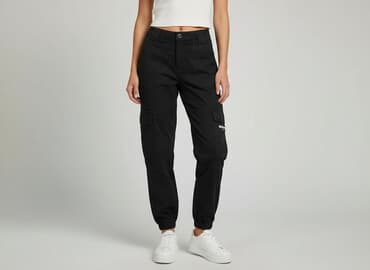 spodnie czarne cargo bershka: Bershka, Spodnie cargo damskie, rozmiar 2XS — 6