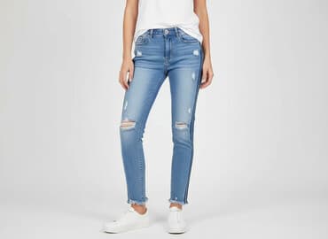 jeansy z asymetrycznym zapieciem: DENIM JEANS, Jeansy damskie, rozmiar M — 6