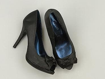Czarne damskie czółenka peep-toe na szpilce - Rozmiar: 37 (oznaczenie
