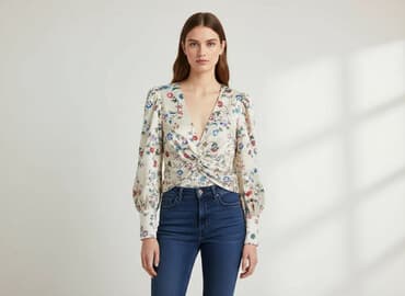 białe bluzki ze zlotym nadrukiem: Glamorous, Bluzka damska, rozmiar M — 6