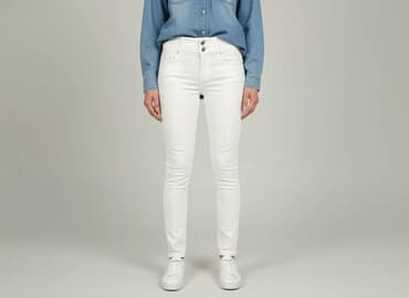 białe jeansy z wysokim stanem: Jeansy damskie, rozmiar S — 7