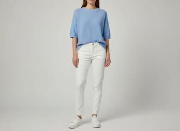 biale szerokie jeansy: Spodnie materiałowe damskie, rozmiar S — 5