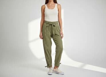 oliwkowe buty: Spodnie materiałowe damskie, rozmiar S — 6