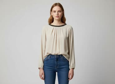 beżowa bluzka z dekoltem w serek: Women's blouse, size S — 1