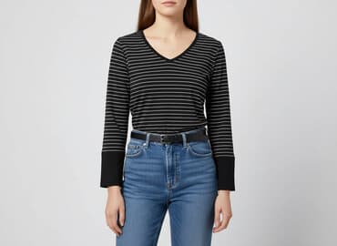 biała bluzka w czarne paski: Women's blouse, size M — 1