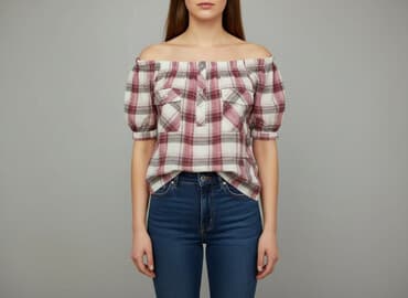 bluzki w kratkę czerwona: Women's blouse, size M — 1