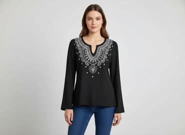 czarne bluzki ze srebrną nitką: Bluzka damska, rozmiar S — 1