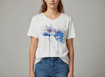 białe t shirty z dekoltem v: T-shirt damski, rozmiar M — 1