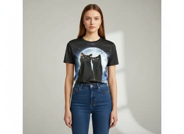 ubrania z kotami: T-shirt damski, rozmiar L — 1