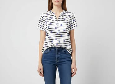 bluzki w paski krótki rękaw: Bluzka damska, rozmiar S — 1