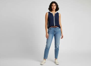 koszulka z długim rękawem w paski: Top damski, rozmiar M — 7