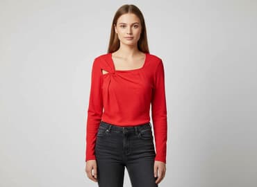 czerwona bluzka z dekoltem v: RAINBOW, Bluzka damska, rozmiar L — 1