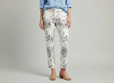 spodnie cyfrowa flora: Spodnie materiałowe damskie, rozmiar S — 5