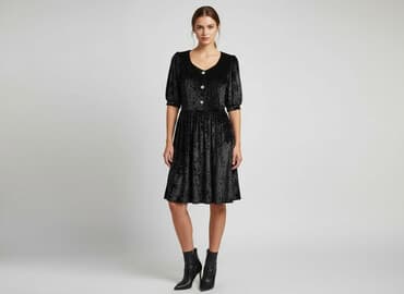 reserved czarna sukienka z bufiastymi rękawami: Reserved, Sukienka damska, rozmiar M — 1