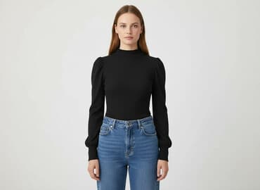 czarna sukienka z długim rękawem sinsay: Sinsay, Top damski, rozmiar S — 7